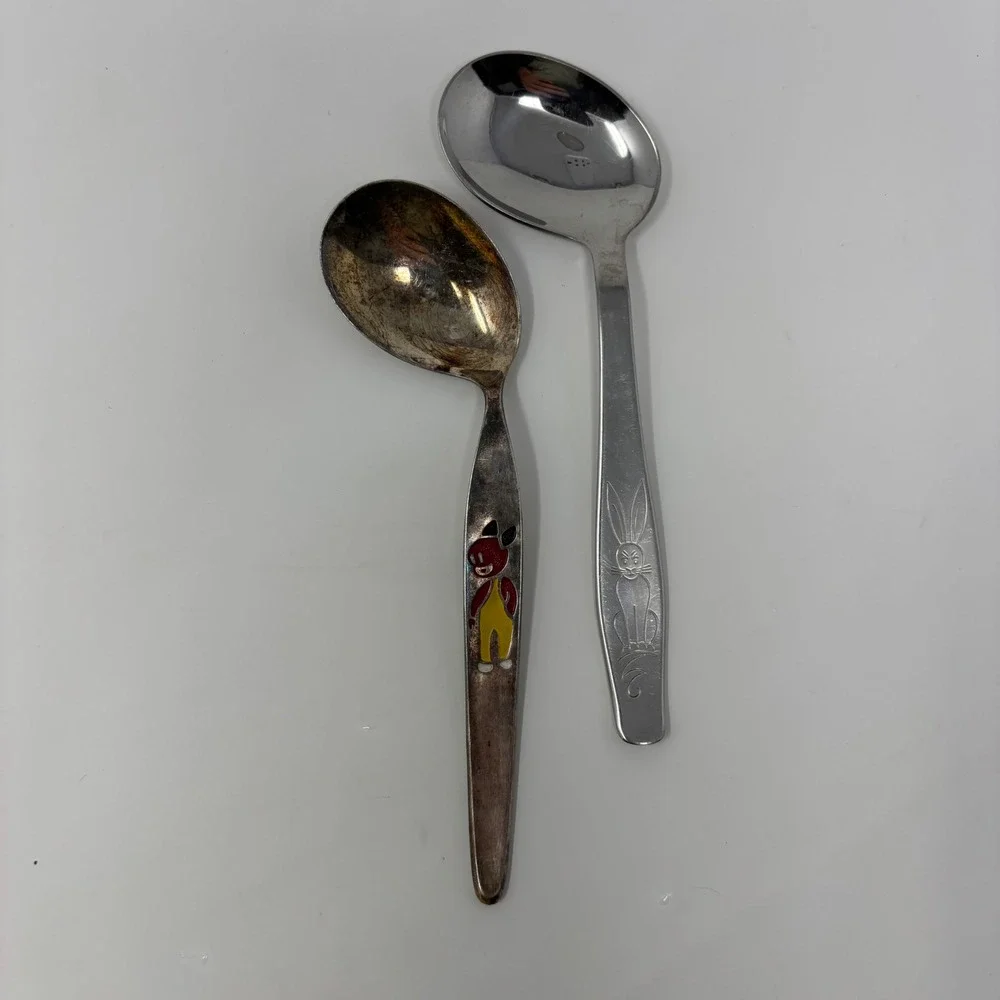 Antique W-Germany Rabbit & Evald Nielsen Danish Silverplate Mouse‎ Child Spoons